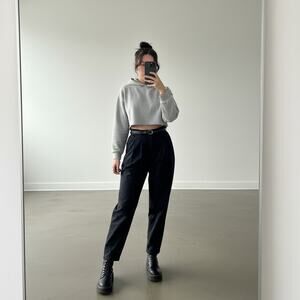 Vintage Lee Women's Black Pleated Tapered Dress Pants Cotton Twill Relaxed Fit